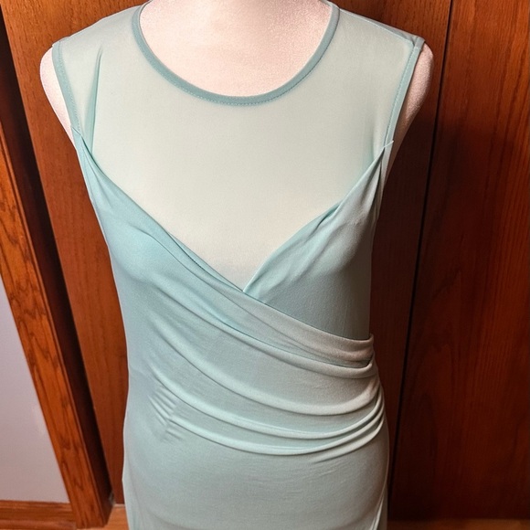 Venus Mint Green Sheer Top Sleeveless Mini Dress Ruched Waist Dress Sz Small - Picture 2 of 15